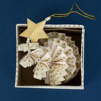 White And Gold Paper Fan Christmas Tree Decoration, 2 of 2
