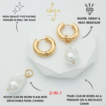 Drop Pearl Earrings On Chunky Hoops, 2 of 10