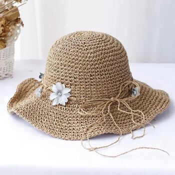 Monaco Beige Ombré Flower Petals Beach Hat, 3 of 6