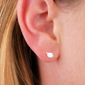 Sterling Silver Tiny Angel Wing Stud Earrings, 3 of 5