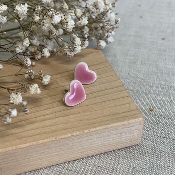 Small Heart Earrings Ceramic Stud Earrings Bright Pink Clay Earrings, 2 of 6