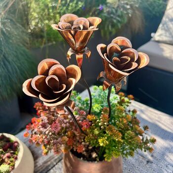 Set Of Three Mini Copper Rose Garden Planter Stakes, 5 of 9