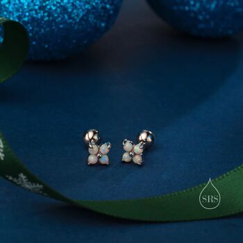 Tiny Opal Hydrangea Flower Stud Earrings, 4 of 12