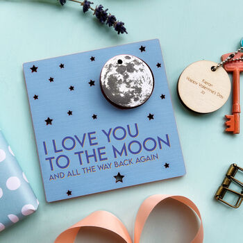 Loved To The Moon Valentine's Card And Keyring Gift, 9 of 10