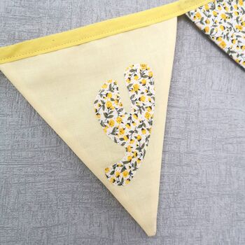 Bunting In Butter Yellow With Ditsy Floral Flowers. Bunting Flags Girls Bedroom, Personalised Baby Room Garland Name Banner, 6 of 12