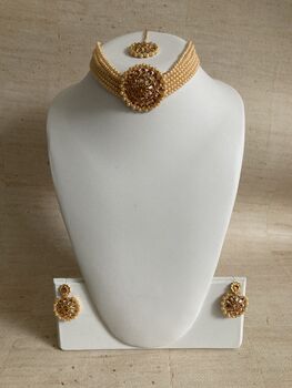 Indian Lightweight Gold Plated Pearl Choker Set, 2 of 8