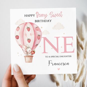 Strawberry Bunny 1st Birthday Card, Berry Sweet Birthday For Daughter, Granddaughter, 2 of 3