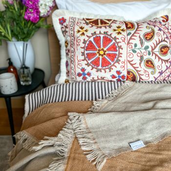 Oblong Silk Embroidered Suzani Cushion Multicoloured, 3 of 11