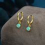 Sterling Silver Green Opal Dot Huggie Hoop Earrings, thumbnail 3 of 11