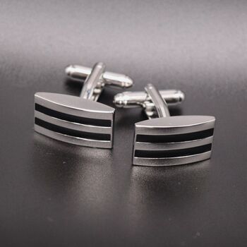 Curve Rectangle Groove Lines Cufflinks Mens Gift, 3 of 4