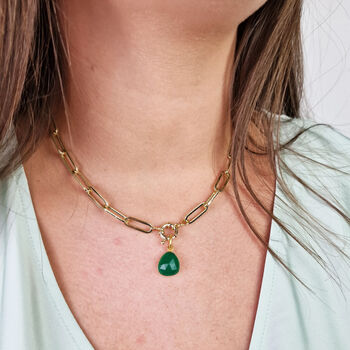 Green Onyx May Birthstone Gold Plated Necklace, 2 of 5