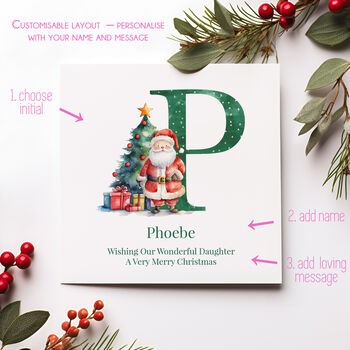 Personalised Green Initial Christmas Card, 2 of 8