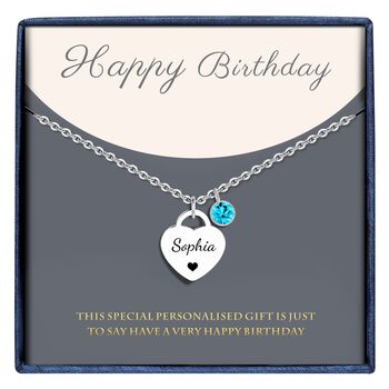 Personalised Name Heart Pendant Necklace With Birthstone Symbol, 4 of 12