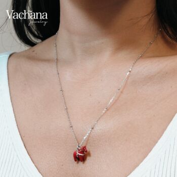 Sterling Silver Red Enamel Horse Pendant Necklace, 5 of 6