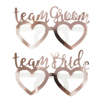 Rose Gold Team Bride/Groom Wedding Day Fun Glasses, 2 of 3