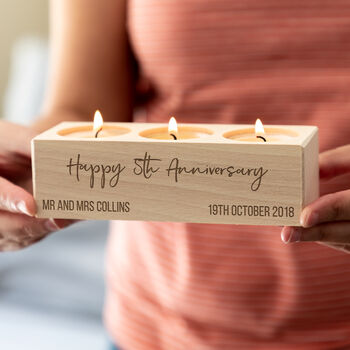 Personalised 5th Anniversary Candle Holder Wood Gift, 4 of 5