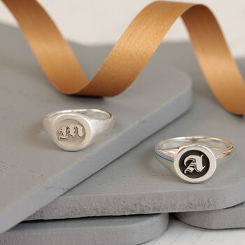 Gothic Initial Silver Signet Ring, 6 of 11