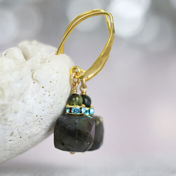 Hammered Gold Labradorite Cube Earrings, 5 of 10