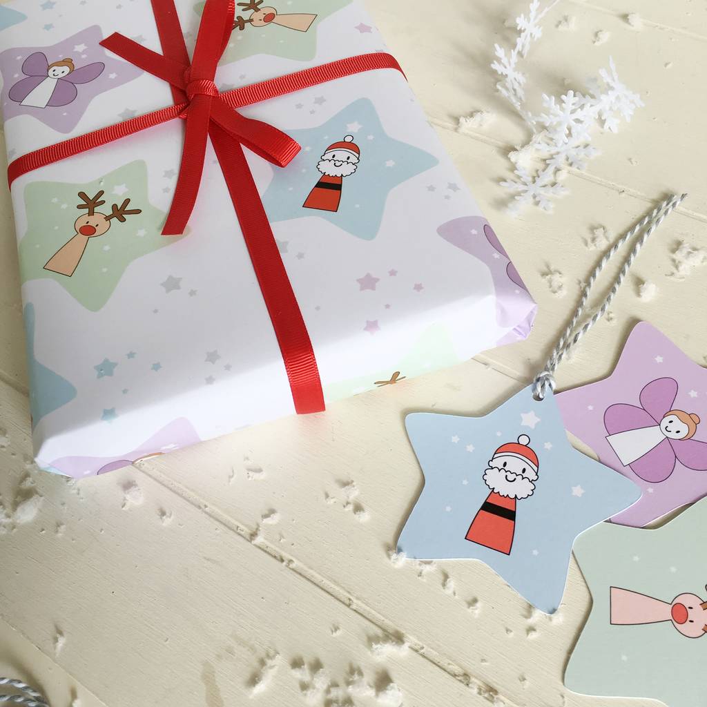 star christmas wrapping paper and tags by just toppers