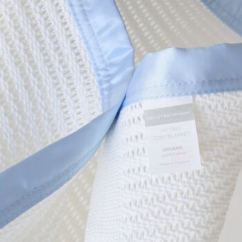 Luxury 100% Organic Baby Blanket White And Blue, 3 of 4