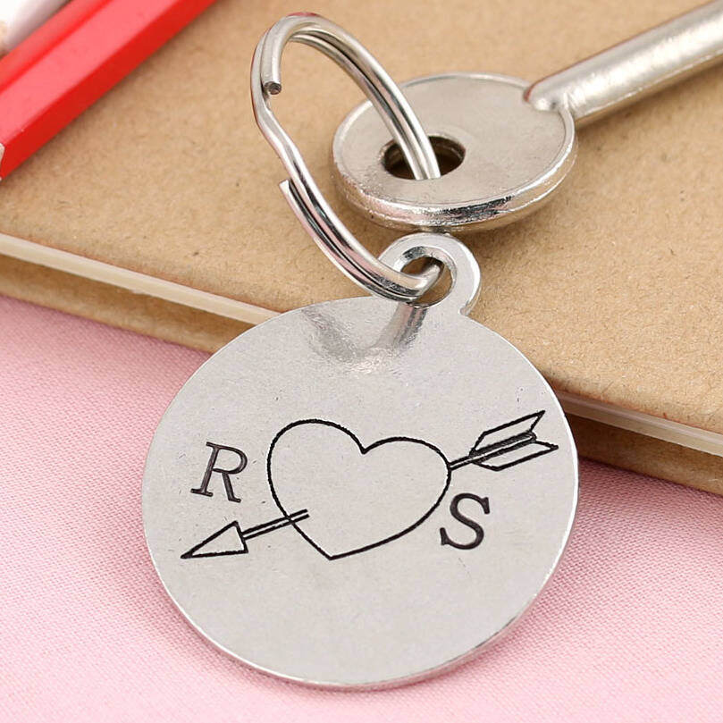 Image of Heart With Arrow Love Token Personalised Round Keyring