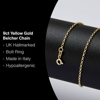 Solid 9ct Yellow Gold Medium Belcher Chain Necklace, 2 of 3