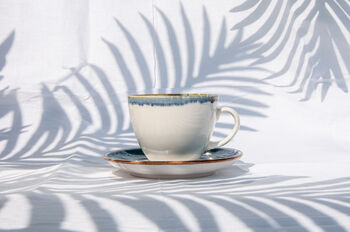 Blue Set Of Six Handmade Porcelain Tea Cup With Saucer, 5 of 10