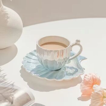 Cannes Pearl Blue Oyster Gift Ombre Mug And Saucer Set, 2 of 6