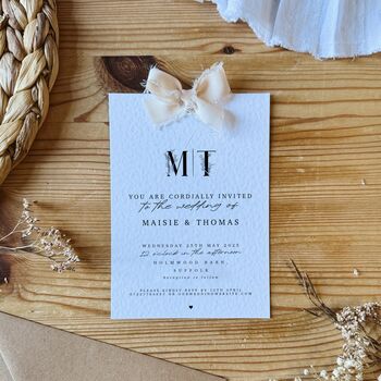 Personalised Floral Initials Wedding Invites Ribbon, 3 of 4