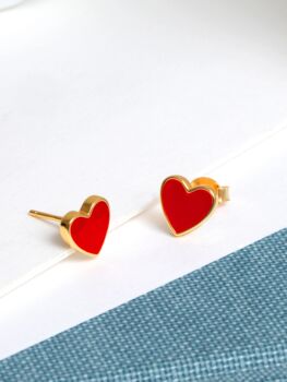 18 K Gold Plated Enamel Love Heart Stud Earrings, 8 of 12