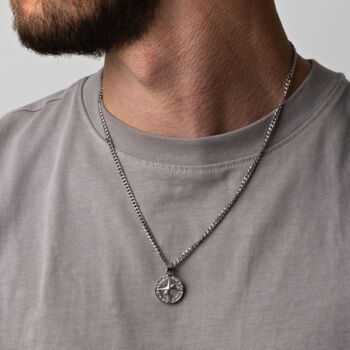 Black North Star Compass Pendant Necklace For Men, 6 of 12