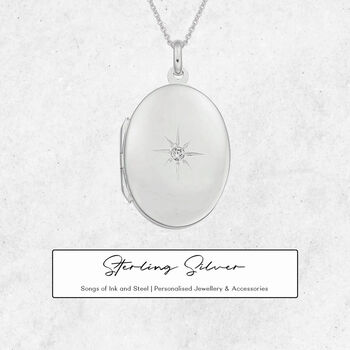 Personalised Large Star Oval Locket In Sterling Silver, 11 of 12