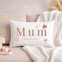 Personalsied Mum Message Cushion Hearts, thumbnail 1 of 2