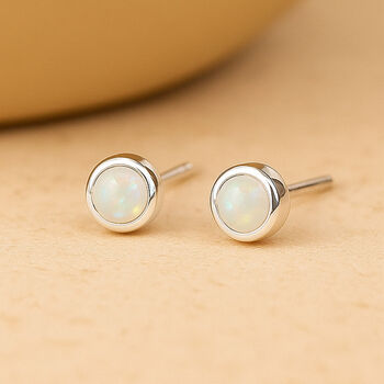 Sterling Silver White Opal Mini Stud Earrings, 9 of 9