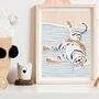 Tiger Sleeping Scandi Nursery Children's Art Print, thumbnail 1 of 7