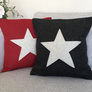 Dark Grey Handmade Wool Cushion With Star, 4 of 4