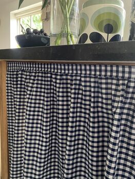 Velcro Sink Skirt, Bespoke Navy Gingham Cabinet Curtain, 6 of 6