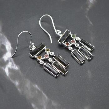 Raw Green Black Tourmaline Earrings: Silver Or Gold, 4 of 7