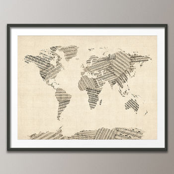 Sheet Music World Map Art Print, 5 of 8