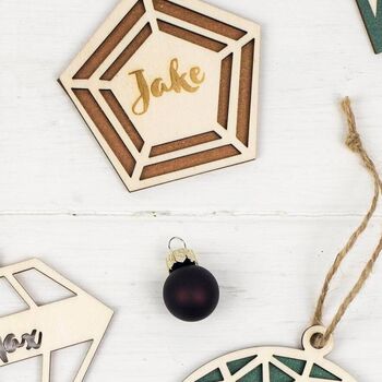 Personalised Wooden Pentagon Paper Cut Christmas Bauble, 2 of 4