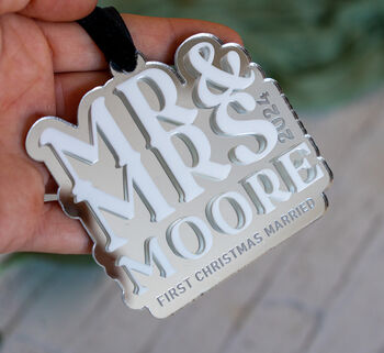 Personalised Acrylic First Christmas Mr And Mrs 3D Bauble, 3 of 8