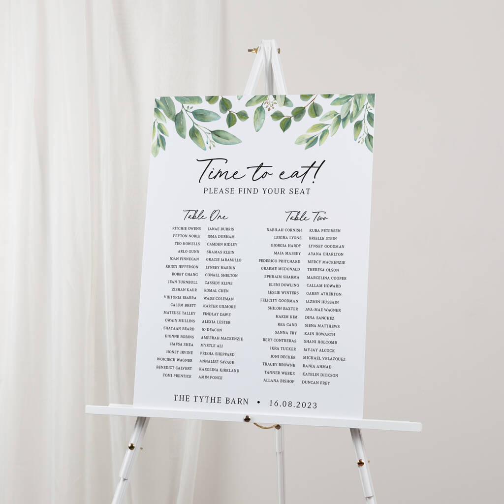 Green Eucalyptus Wedding Banquet Table Plan Sign, 1 of 3