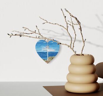 Land’s End Signpost, Hanging Wooden Heart Collage Art Of Cornwall, 2 of 2