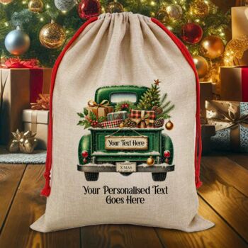 Personalised Christmas Vintage Truck Gift Sack, 9 of 9