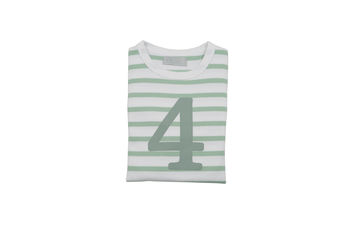 Seafoam + White Breton Striped Number/Age T Shirt, 5 of 6