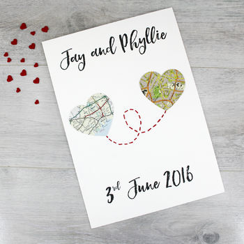 Personalised Map Heart Wedding And Anniversary Print, 6 of 12