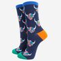 Women's Rainbow Highland Cow Bamboo Socks Navy Blue, thumbnail 2 of 4