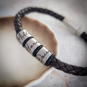 Men's Personalised Engraved Leather Bracelet, 3 of 11