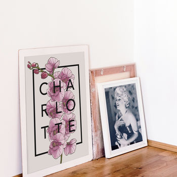 Personalised Orchid Botanical Flower Print, 4 of 8