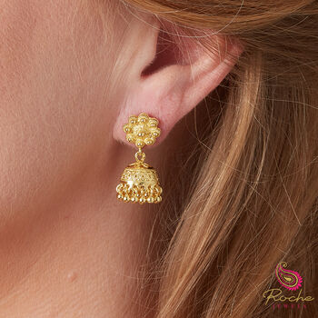 Jhumka Filigree Dangly Ball Charm Gold Plated Earrings, 2 of 9